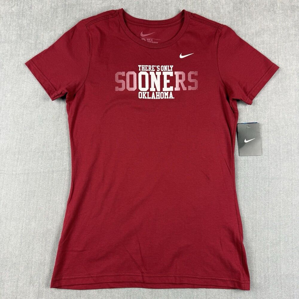 Nike University Of Oklahoma Sooners Shirt Womens Med Slim Fit Maroon OU New